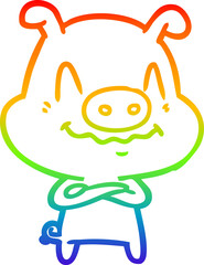 rainbow gradient line drawing nervous cartoon pig