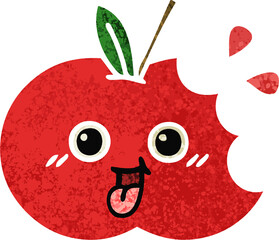 retro illustration style cartoon red apple