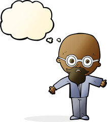 cartoon genius scientist with thought bubble