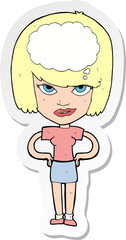 sticker of a cartoon woman thinking