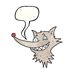 speech bubble textured cartoon grinning wolf face