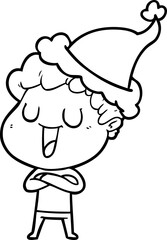 laughing line drawing of a man wearing santa hat