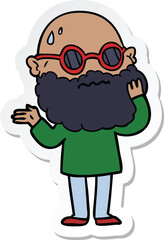 sticker of a cartoon worried man with beard and sunglasses
