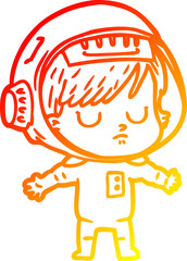 warm gradient line drawing cartoon astronaut woman