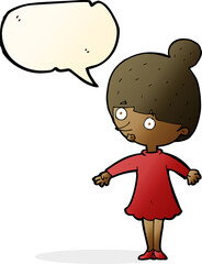 cartoon surprised woman with speech bubble