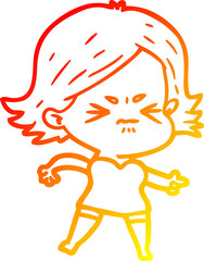 warm gradient line drawing cartoon angry girl