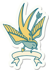 tattoo sticker with banner of a swallow pierced by arrow