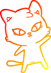 warm gradient line drawing cute cartoon cat