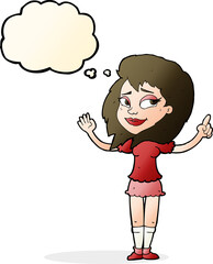 cartoon woman with idea with thought bubble