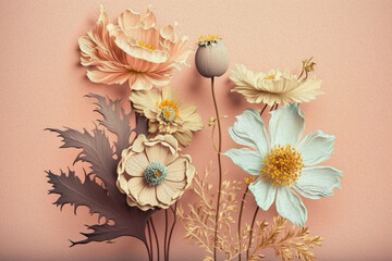 pastel background with bunch of colorful flowers,  spring theme concept, generative ai illustration