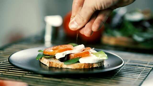 tasty bruschetta with fresh cheese . Italian appetizers
