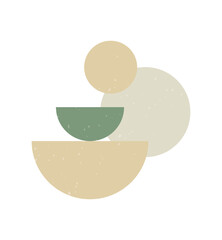 Boho style geometric design elements. Abstract shapes with texture. Modern aesthetic. Green organic wall decor, cover, print, card, branding designs.