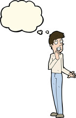 cartoon worried man with thought bubble