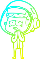 cold gradient line drawing cartoon tired astronaut