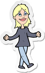 sticker of a cartoon woman with no worries