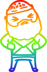 rainbow gradient line drawing cartoon man with beard