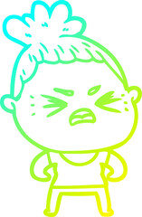 cold gradient line drawing cartoon angry woman