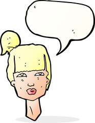 cartoon female head with speech bubble