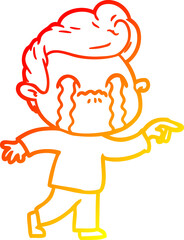 warm gradient line drawing cartoon man crying
