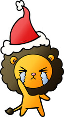 gradient cartoon of a crying lion wearing santa hat