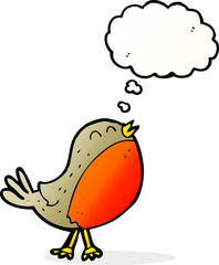 cartoon christmas robin with thought bubble