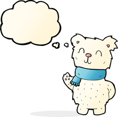 cartoon waving polar bear with thought bubble