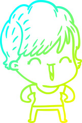 cold gradient line drawing cartoon laughing woman