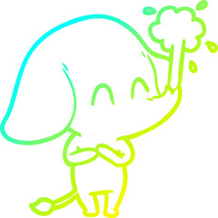 cold gradient line drawing cute cartoon elephant spouting water