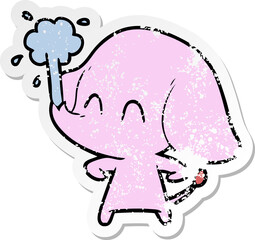 distressed sticker of a cute cartoon elephant spouting water