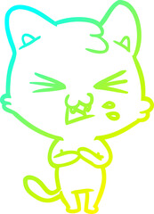 cold gradient line drawing cartoon cat hissing
