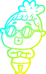 cold gradient line drawing cartoon woman wearing spectacles