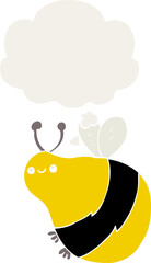 cartoon bee and thought bubble in retro style