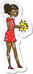 retro distressed sticker of a cartoon woman clapping hands
