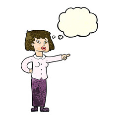 cartoon woman pointing with thought bubble