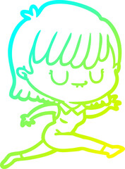 cold gradient line drawing cartoon woman