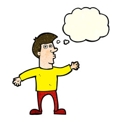 cartoon worried man with thought bubble
