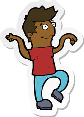 sticker of a cartoon happy man doing funny dance