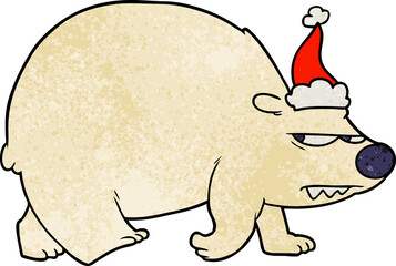 textured cartoon of a angry polar bear wearing santa hat