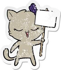 distressed sticker of a cartoon cat with bow on head