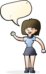 Obraz premium cartoon girl waving with speech bubble