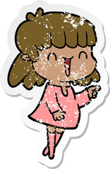 distressed sticker of a cartoon woman