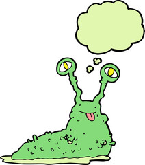 cartoon gross slug with thought bubble