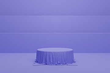 3d rendering of realistic purple podium with colth cover, product stage minimal style, geometry circular podium mock up for product