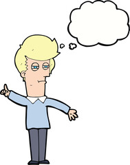 cartoon man narrowing eyes with thought bubble