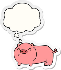 cartoon pig and thought bubble as a printed sticker