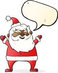 jolly santa cartoon with speech bubble