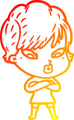 warm gradient line drawing cartoon woman