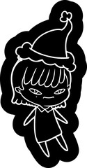 cartoon icon of a woman wearing santa hat