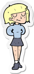 sticker of a cartoon pleased woman