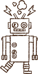 Broken Robot Charcoal Drawing